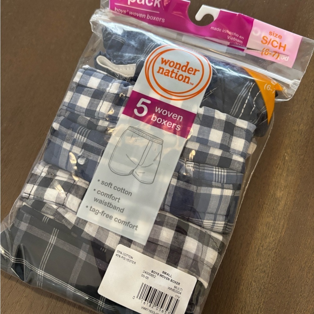 New Wonder Nation Boys' Woven Boxers 5-Pack sz Small 6/7